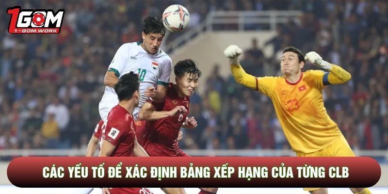 Các yếu tố để xác định bảng xếp hạng của từng CLB